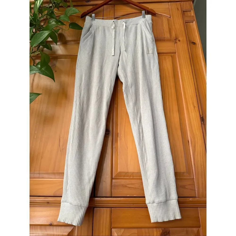 Alo Yoga Ribbed Joggers Cream Beige Womens Medium Lounge Pants